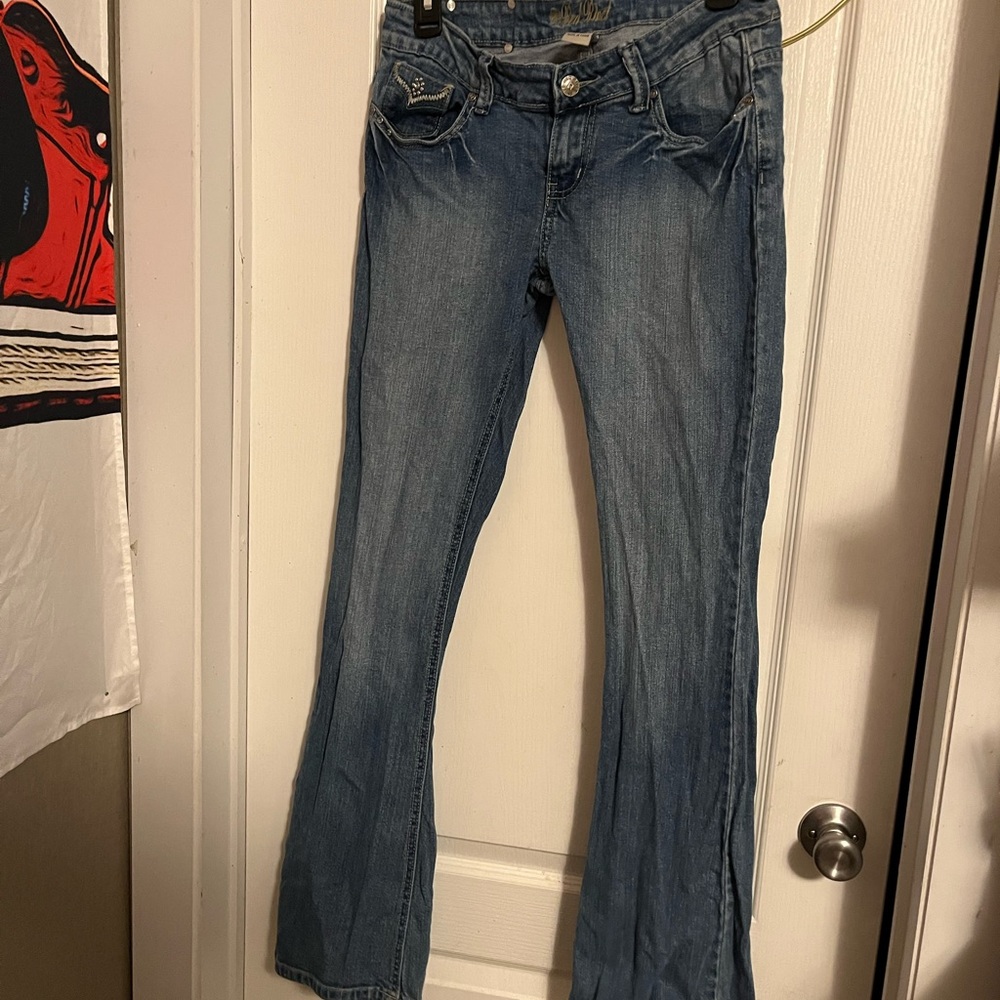 Low Rise Red Rivet Studded Pocket Bootcut Jeans